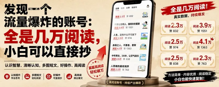 文章封面：发现一个流量爆炸的账号：全是几万阅读，小白可直接抄