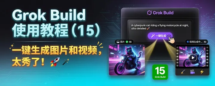 文章封面：Grok Build 使用教程（15）：一键生成图片和视频，太秀了！