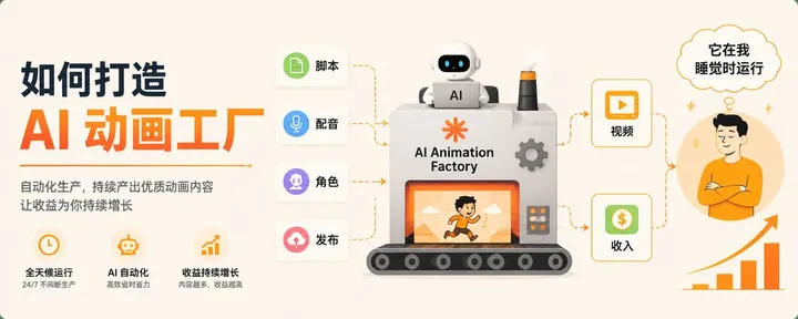 文章封面：我用 6 个工具搭了个 AI 动画工厂，每月躺赚 1 万美元