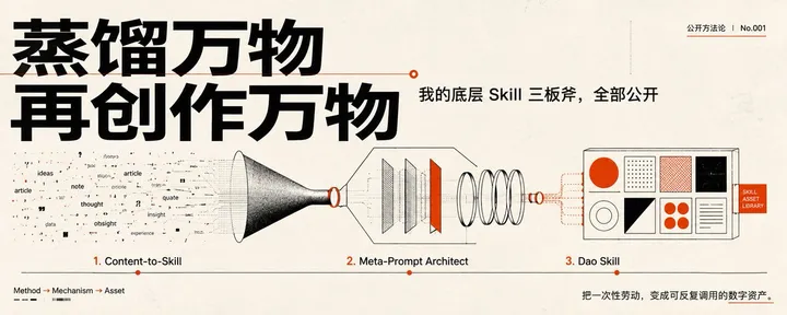 文章封面：蒸馏万物，再创作万物：我的底层 Skill 三板斧，全部公开