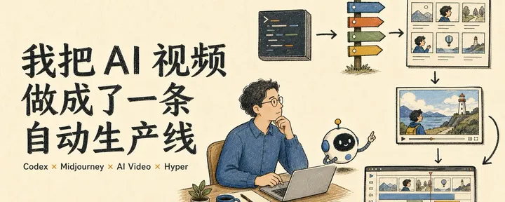 文章封面:AI 视频自动生产线:教你如何用Codex 接管图片路由、Midjourney 关键帧、生视频和 Hyper 剪辑