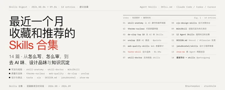 文章封面：最近一个月收藏和推荐的 Skills 合集（建议收藏）