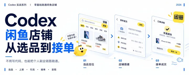 文章封面：Codex 实战系列｜零基础跑通闲鱼店铺，从选品到接单