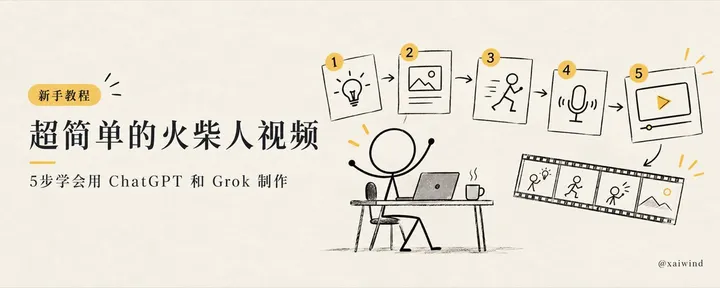 文章封面：超简单的火柴人视频,  5步教会你用ChatGPT和Grok制作