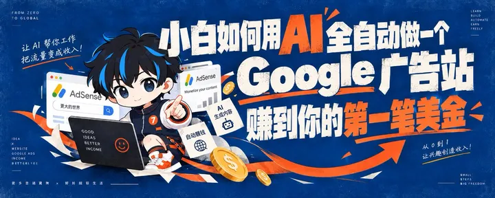 文章封面：小白如何用AI全自动做一个 Google 广告站 赚到你的第一笔美金