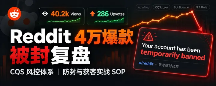文章封面：一次 4 万浏览量的 Reddit 爆款贴被封后，我总结的出海账号防封与获客 SOP
