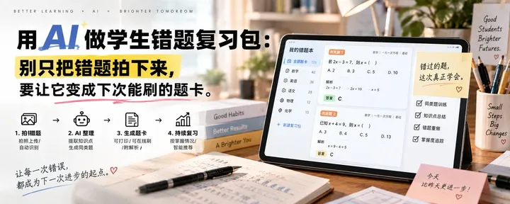 文章封面：用 AI 做学生错题复习包：别只把错题拍下来，要让它变成下次能刷的题卡