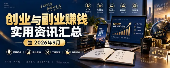文章封面：创业与副业赚钱实用资讯汇总（2026年9月）