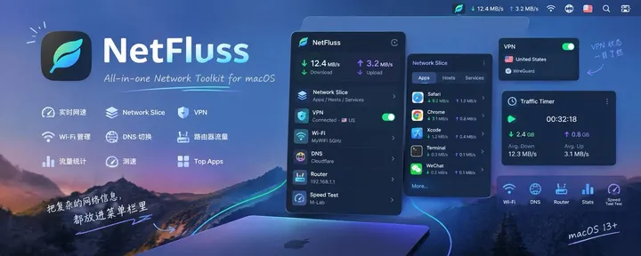 文章封面：🍃 NetFluss：把一堆 Mac 网络工具，全塞进菜单栏