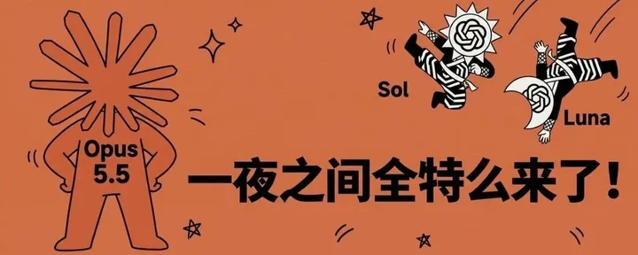 文章封面：一夜之间！Opus5.5、GPT-6 sol、GPT-6 luna全特么来了！！