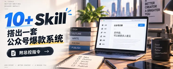 文章封面:10 个 Skill,搭出一套日更爆文公众号写作系统【附总控指令】