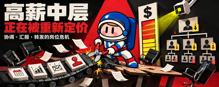 文章封面：第一批被AI淘汰的高薪白领，可能不是程序员：只负责协调、汇报和转发的中层更危险