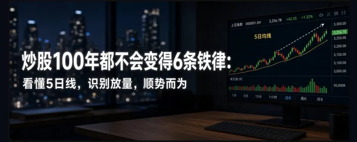 文章封面：炒股100年都不会变的6条铁律：看懂5日线，识别放量，顺势而为