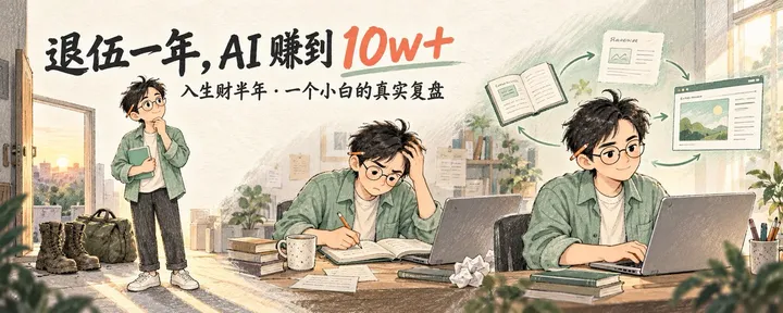 文章封面：万字干货（纯享版）：创业半年，一个小白如何靠 AI 赚到 10w+？（上）