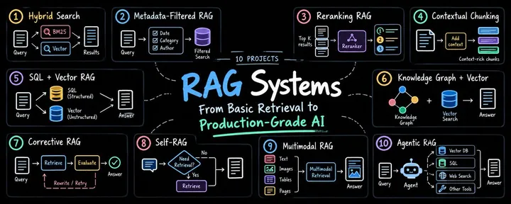 文章封面：10 RAG Projects That Will Take You From Basic Retrieval to Production-Grade AI Systems 