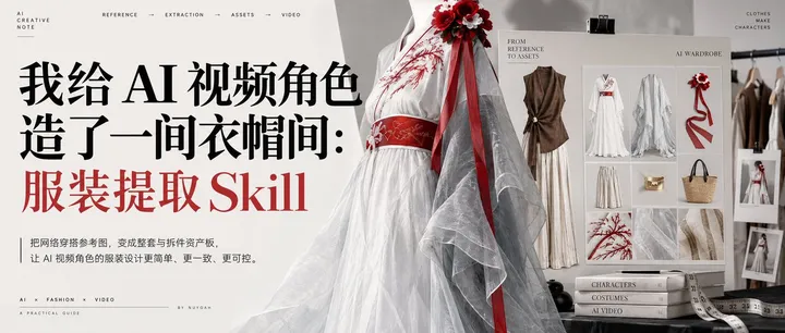 文章封面：我给 AI 视频角色造了一间衣帽间：服装提取 Skill