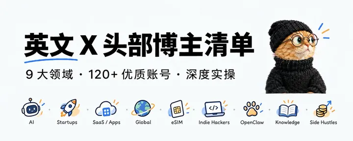 文章封面：别再刷 X 下三路内容了：2026 英文区 119 位值得关注的 AI / 创业 / 出海博主，一键关注