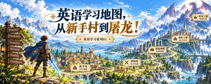 文章封面：英语学习地图，从新手村到屠龙！｜英语学习系列01