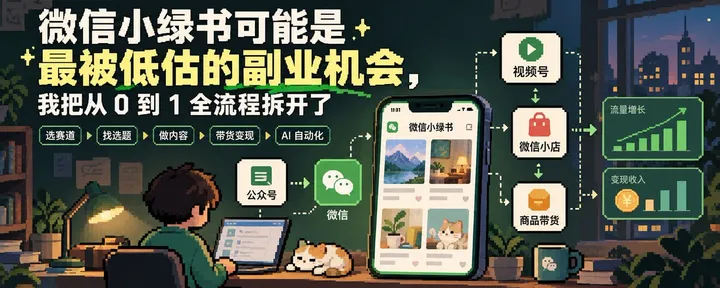 文章封面:微信小绿书可能是最被低估的副业机会,我把从 0 到 1 全流程拆开了