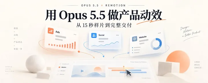 文章封面：从 15 秒样片到海外客户变现：一篇讲透用 Opus 5.5 搭建一人动效工作室全流程！
