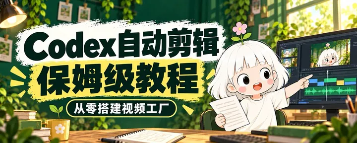 文章封面：全网最详细的自动剪辑教程：从零搭建 Codex 视频工厂！【万字完整教程】