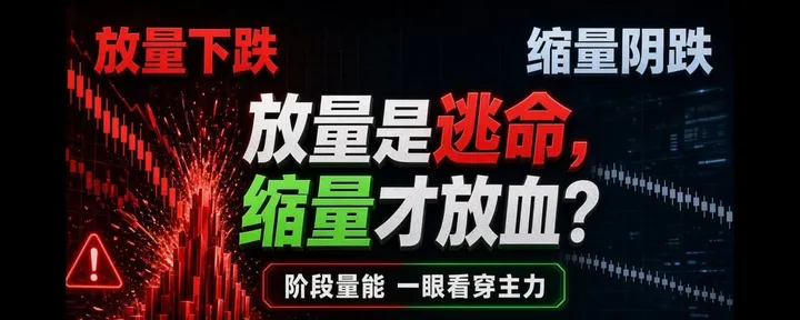 文章封面:放量下跌是逃命,还是缩量阴跌才是真坑?90%的人把量和价看反了