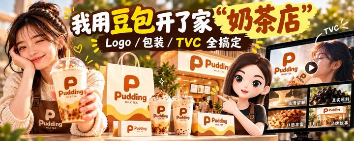 文章封面：我用豆包开了家 "奶茶店"：Logo/包装/TVC 全搞定