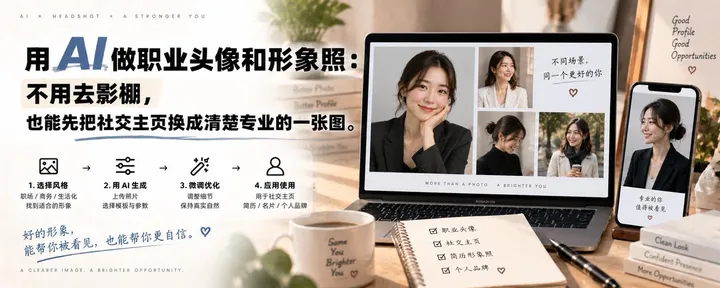 文章封面：用 AI 做职业头像和形象照：不用去影棚，也能先把社交主页换成清楚专业的一张图