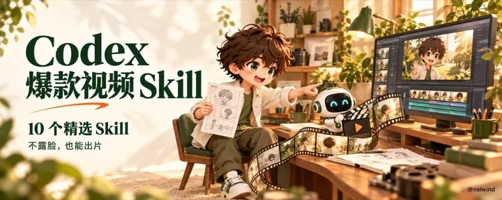 文章封面:Codex 爆款视频skill,10个装完百万播放,3 天涨粉过万