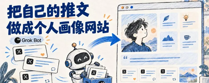 文章封面:把自己的推文做成个人画像网站, 用 Grok Bot 从分析特点到上线分享保姆级教程