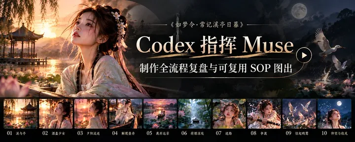 文章封面：《如梦令·常记溪亭日暮》：Codex指挥Muse 制作全流程复盘与可复用 SOP