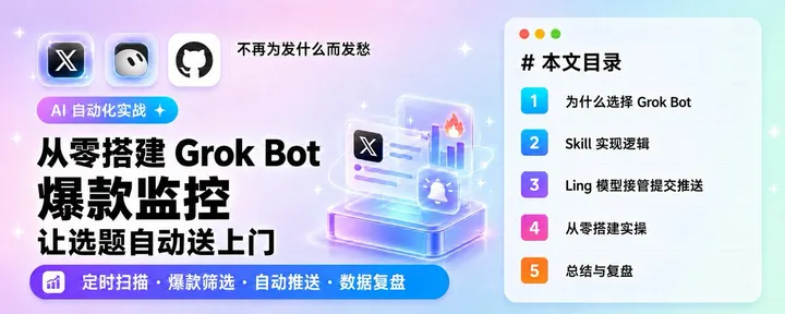 文章封面：使用 Grok Bot 从零手把手实现了一个 爆款监控 Skill ，从此实现了流量自由了 