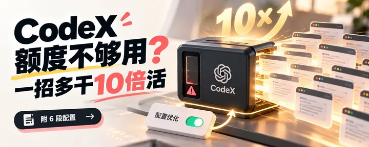文章封面:CodeX 额度不够用?一招让它多干 10 倍活【附 6 段配置】