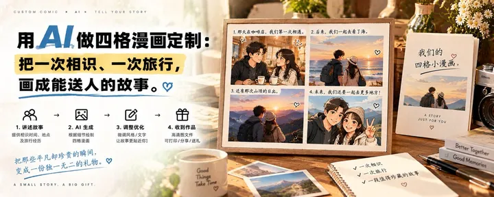 文章封面：用 AI 做四格漫画定制：把一次相识、一次旅行，画成能送人的故事