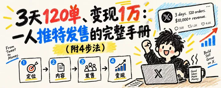文章封面:3天120单、变现1万:一人推特发售的完整手册(附4步法)