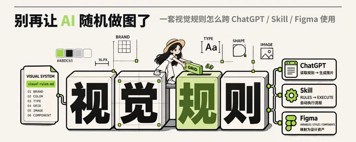 文章封面:别再让 AI 随机做图了:一套视觉规则怎么跨 ChatGPT / Skill / Figma 使用