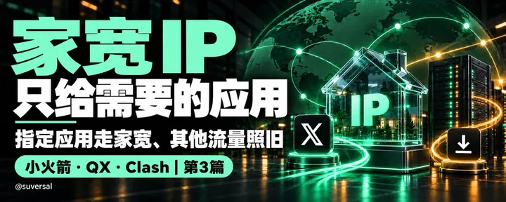 文章封面：家宽IP教程第三篇：分流规则怎么配？让指定应用走指定节点，小火箭、QX、Clash一次讲清