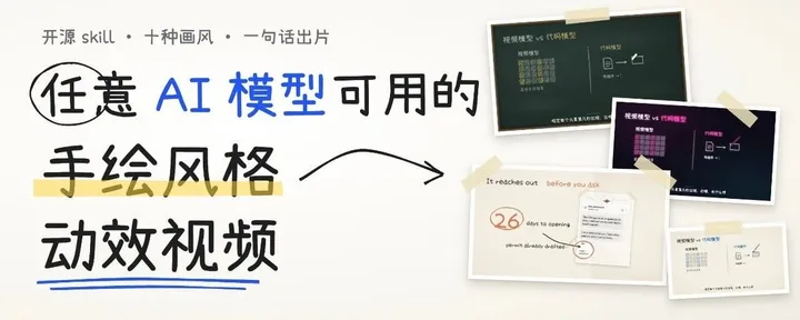 文章封面：任意 AI 模型可用的手绘风视频 Skill