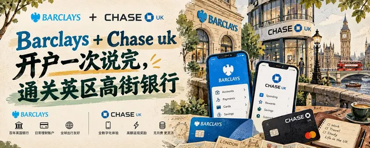 文章封面：Barclays + Chase uk开户一次说完，通关英区高街银行，直接可以宣布毕业
